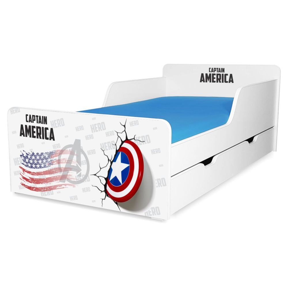 Pat copii Captain America 2-12 ani cu sertar si saltea inclusa