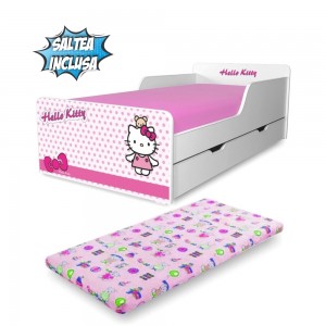 Pat copii Hello Kitty 2-12 ani cu sertar si saltea inclusa