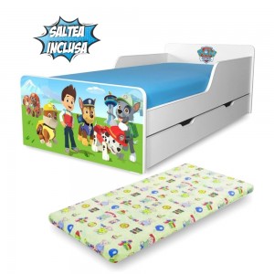 Pat copii Paw Patrol 2-12 ani cu sertar si saltea inclusa