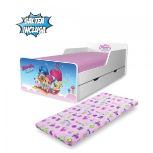 Pat copii Shimmer & Shine 2-12 ani cu sertar si saltea inclusa