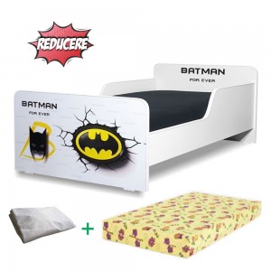 Pat Start BatMan 2-12 ani + saltea 160x80x12 cm + husa impermeabila