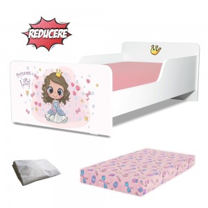 Pat Start Printesa Lilly 2-12 ani + saltea 160x80x12 cm + husa impermeabila