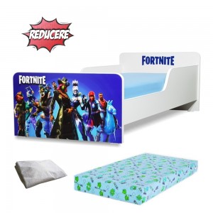 Pat Start Fortnite 2-12 ani + saltea 160x80x12 cm + husa impermeabila