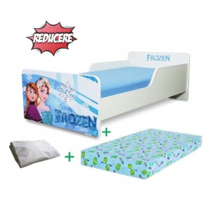 Pat Start Frozen 2-12 ani + saltea 160x80x12 cm + husa impermeabila