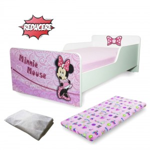 Pat Start Minnie 2-12 ani + saltea 160x80x12 cm + husa impermeabila