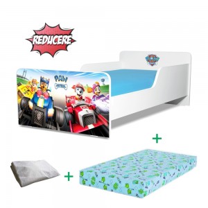 Pat Start Paw Patrol Race 2-8 ani + saltea 140x70x12 cm + husa impermeabila