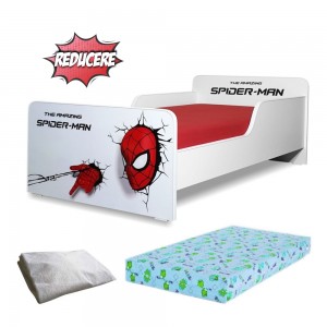 Pat Start Spiderman 2-12 ani + saltea 160x80x12 cm + husa impermeabila