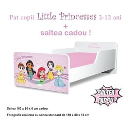 Pat copii Little Princesses 2-12 ani cu saltea cadou