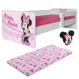 Pat copii Minnie P1 2-12 ani cu saltea,  protectie laterala si lampa de veghe