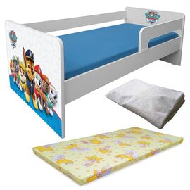 Pat copii Paw Patrol Blue P1L 2-8 ani cu paravane detasabile/interschimbabile + saltea Basic + husa impermeabila
