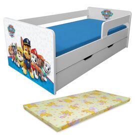 Pat copii Paw Patrol Blue P1L 2-8 ani cu sertar, paravane detasabile + saltea Basic