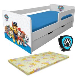 Pat copii Paw Patrol Blue P1L 2-8 ani cu sertar, paravane detasabile + saltea + Lampa cadou