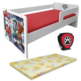 Pat copii Paw Patrol Marshall P1L 2-8 ani cu paravane detasabile/interschimbabile + saltea Basic + Lampa veghe
