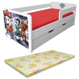 Pat copii Paw Patrol Marshall P1L 2-8 ani cu sertar, paravane detasabile + saltea Basic