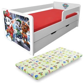 Pat copii Paw Patrol Marshall P1L 2-8 ani cu sertar, paravane detasabile + saltea Lana