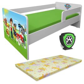 Pat copii Paw Patrol P1L 2-6 ani cu paravane detasabile/interschimbabile + saltea Basic + Lampa veghe