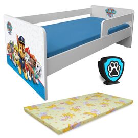 Pat copii Paw Patrol Blue P1L 2-8 ani cu paravane detasabile/interschimbabile + saltea Basic + Lampa veghe