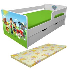 Pat copii Paw Patrol P1L 2-8 ani cu sertar, paravane detasabile + saltea Basic