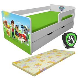 Pat copii Paw Patrol P1L cu sertar, saltea Basic si paravane detasabile + Lampa veghe- 2-12 ani