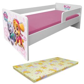 Pat copii Paw Patrol P1L Pink 2-8 ani cu paravane detasabile/interschimbabile + saltea Basic