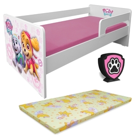 Pat copii Paw Patrol P1L Pink 2-8 ani cu paravane detasabile/interschimbabile + saltea Basic + Lampa cadou