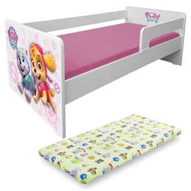 Pat copii Paw Patrol P1L Pink 2-8 ani cu paravane detasabile + saltea cu lana