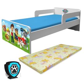 Pat copii Paw Patrol P2L 2-8 ani cu paravane detasabile + saltea Basic + Lampa veghe