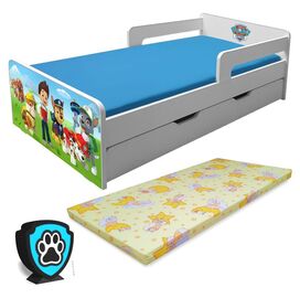 Pat copii Paw Patrol P2L 2-8 ani cu sertar, paravane detasabile + saltea + Lampa cadou