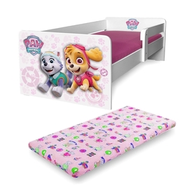 Pat copii Paw Patrol Pink P1 2-12 ani cu saltea si protectie laterala