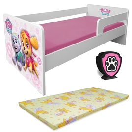 Pat copii Paw Patrol Pink P1L 2-6 ani cu paravane detasabile/interschimbabile + saltea Basic + Lampa veghe