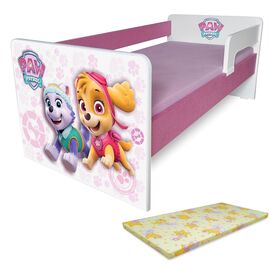 Pat copii Paw Patrol Pink P1L 2-6 ani -Tapitat- cu paravane detasabile/interschimbabile + saltea Basic