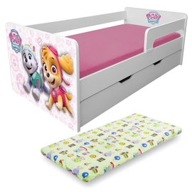 Pat copii Paw Patrol Pink P1L 2-8 ani cu sertar, paravane detasabile + saltea Lana