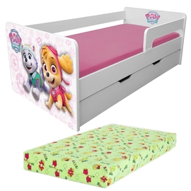 Pat copii Paw Patrol Pink P1L 2-8 ani cu sertar, paravane detasabile + saltea Lux