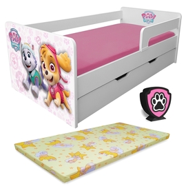 Pat copii Paw Patrol Pink P1L cu sertar, saltea Basic si paravane detasabile + Lampa Cadou - 2-12 ani 