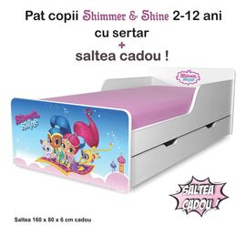 Pat copii Shimmer & Shine 2-12 ani cu sertar si saltea cadou