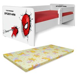 Pat copii Spiderman P1 2-12 ani cu protectie laterala detasabila si saltea Basic inclusa