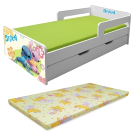 Pat copii Stitch P2L cu sertar 2-8 ani cu paravane detasabile + saltea Basic