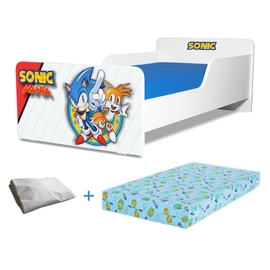 Pat Start Sonic 2-12 ani + saltea 160x80x12 cm + husa impermeabila