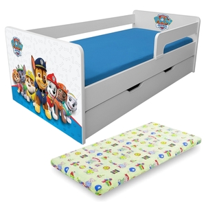 Pat copii Paw Patrol Blue P1L 2-8 ani cu sertar, paravane detasabile + saltea Lana